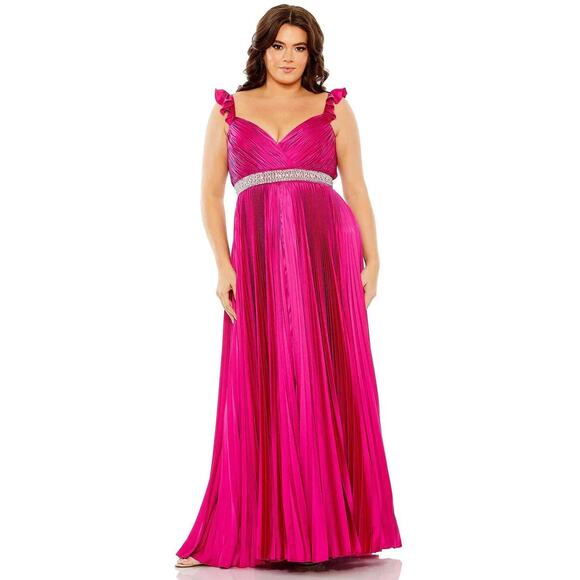 NWT Mac Duggal 77004 Pleated Satin Rhinestone Accents Gown MAGENTA 16W SOLD OUT - Picture 1 of 4